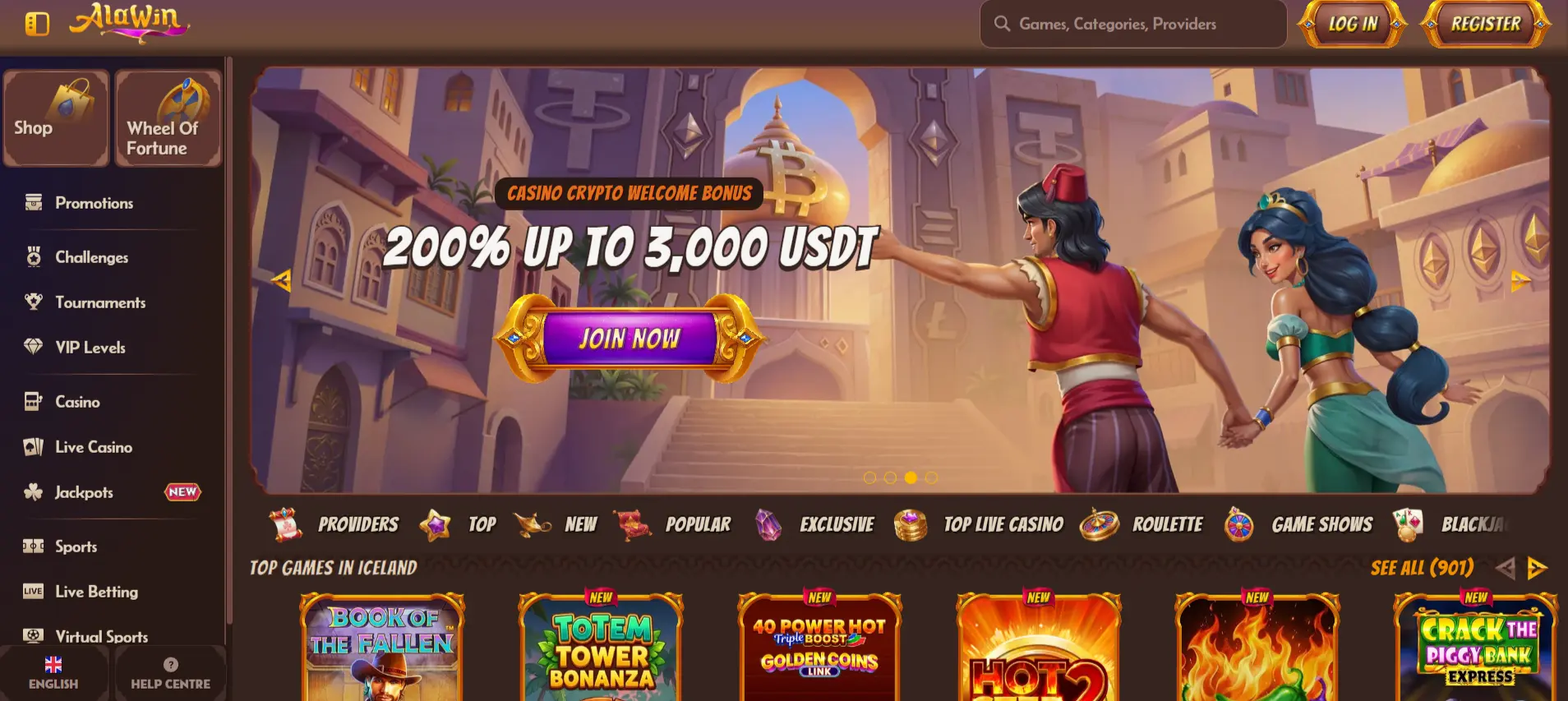 Alawin casino screen