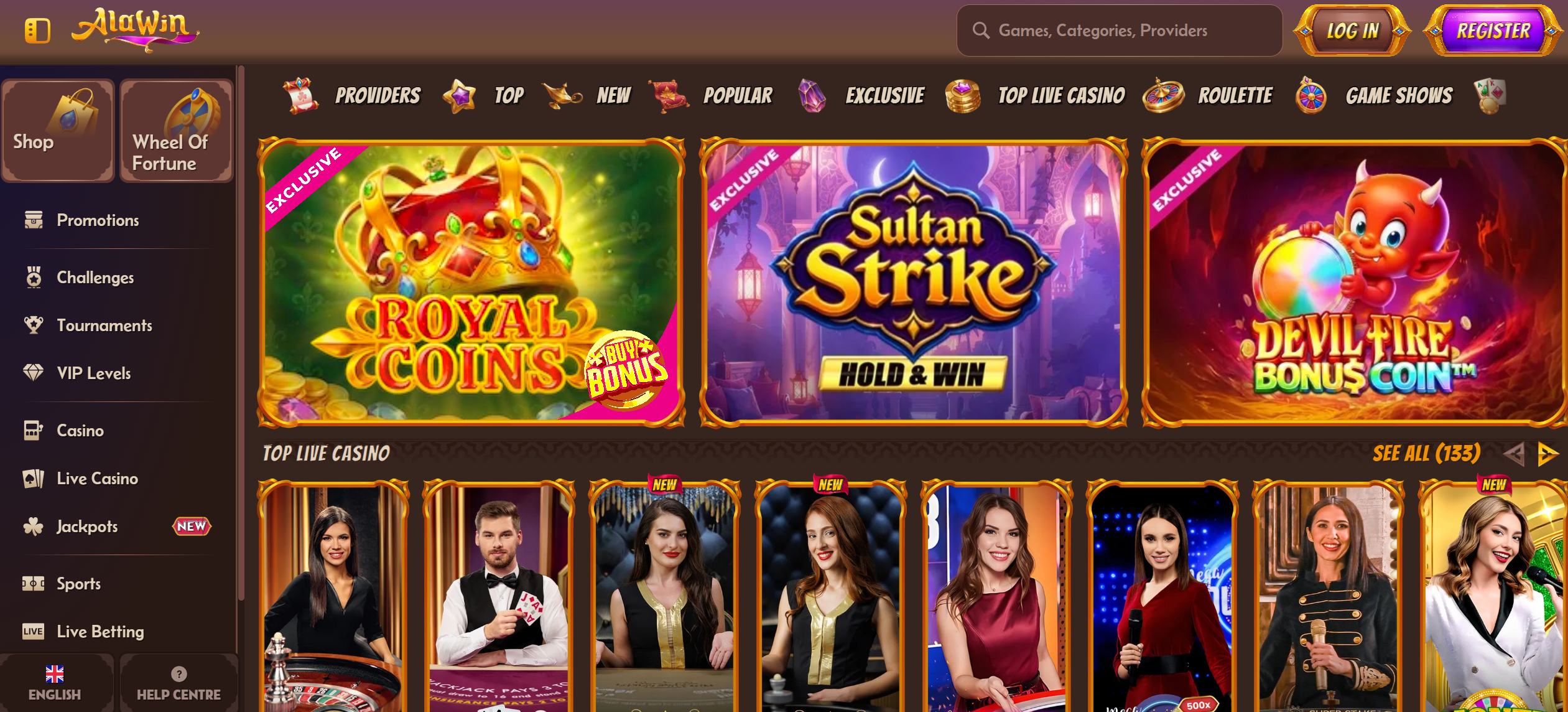 Alawin casino lobby