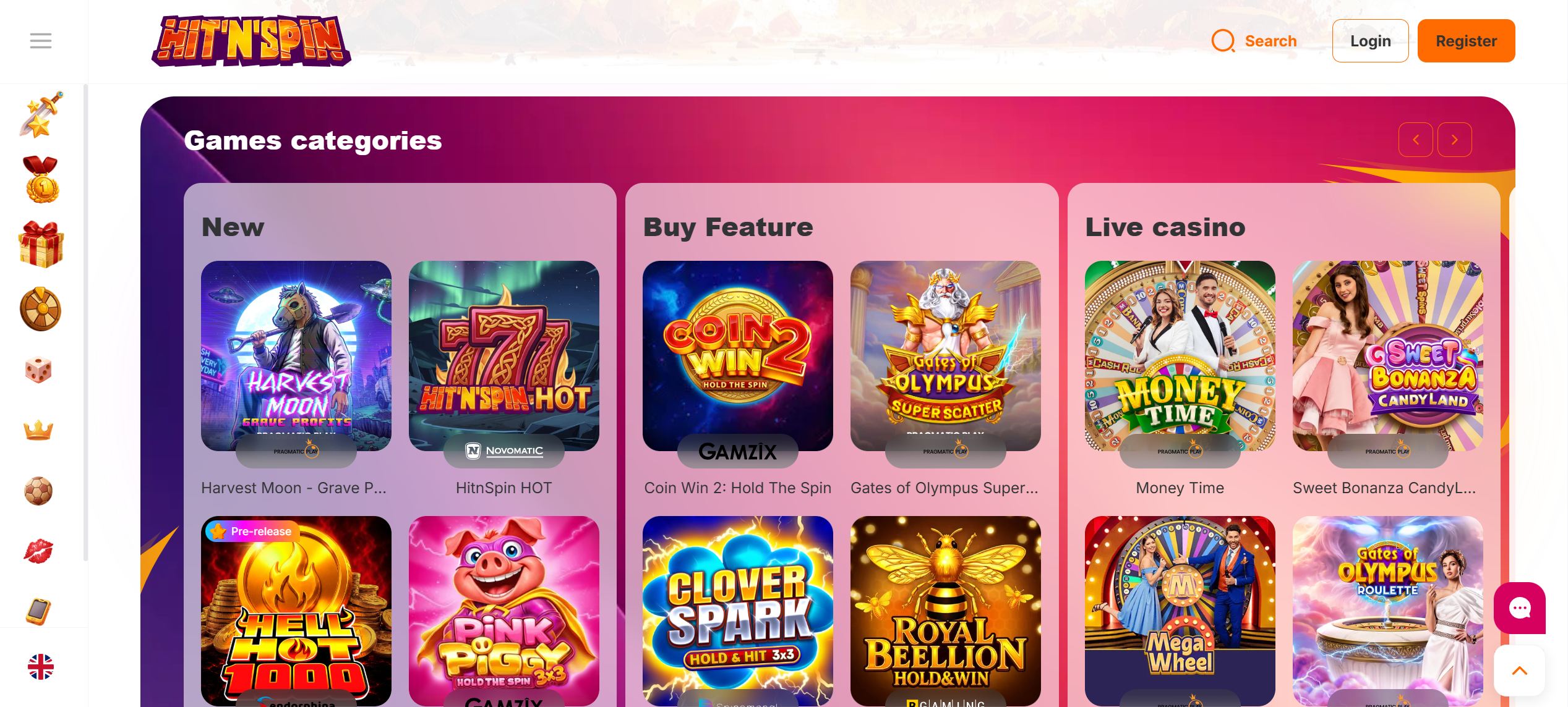 Hit'nSpin casino lobby