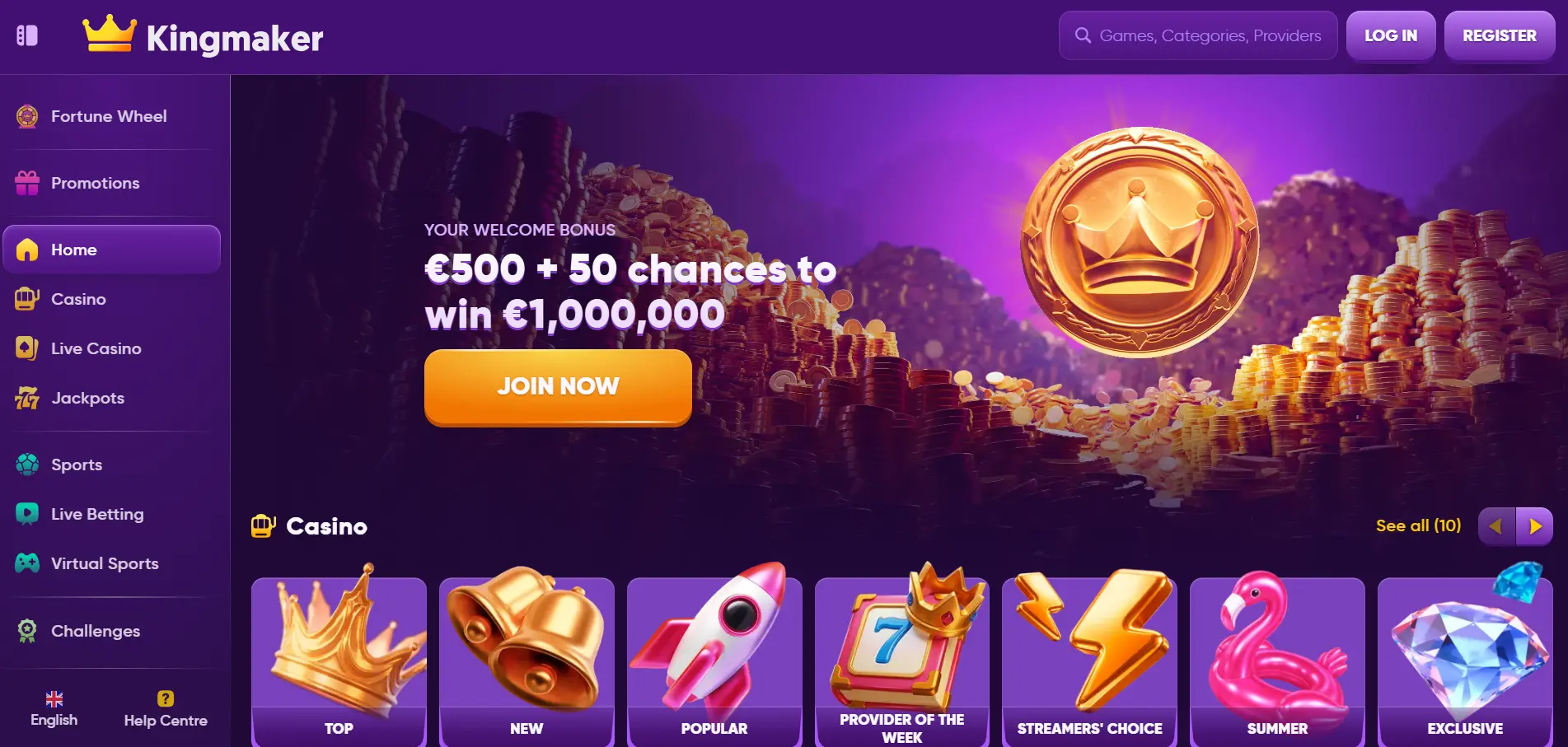 Kingmaker casino screen