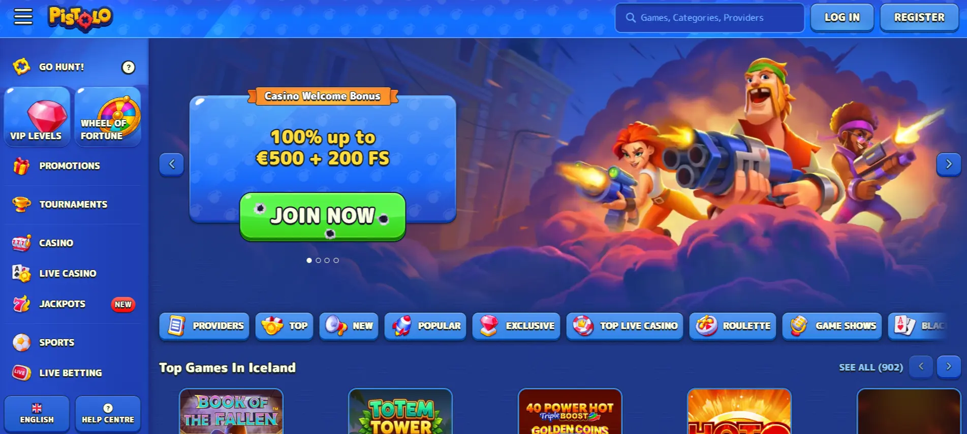 Pistolo casino screen