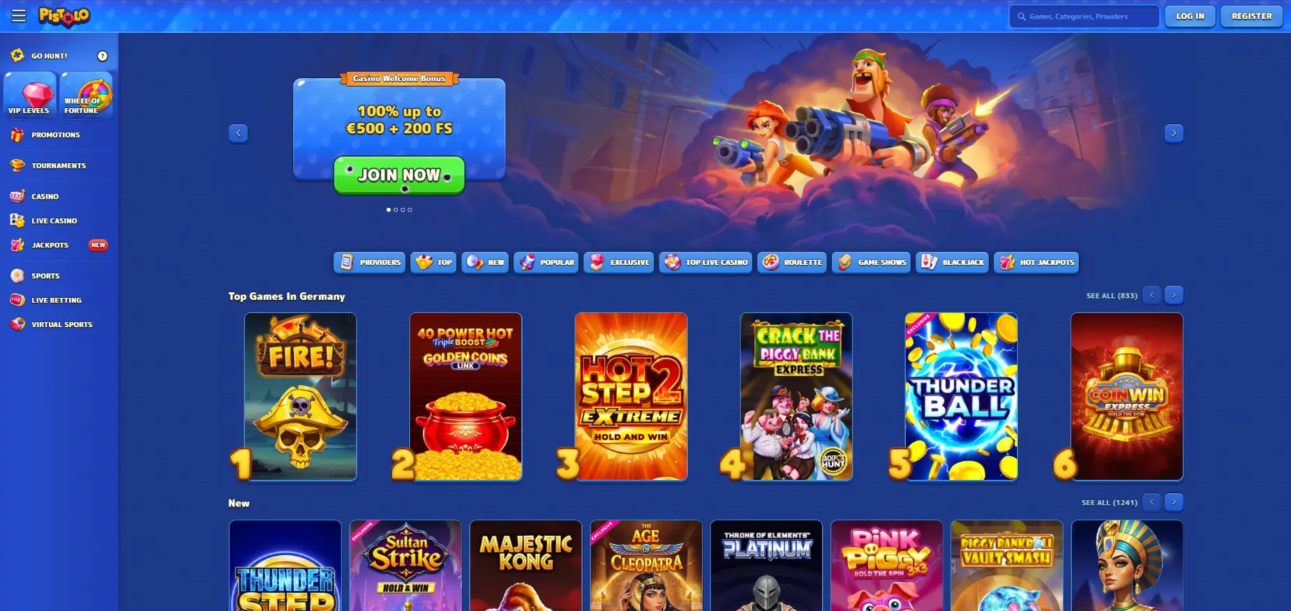 Pistolo casino screen